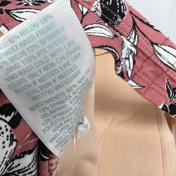 Kona Sol Swimsuit One Piece Pink Floral Print V Neck Side Cinch - Picture 12 of 12